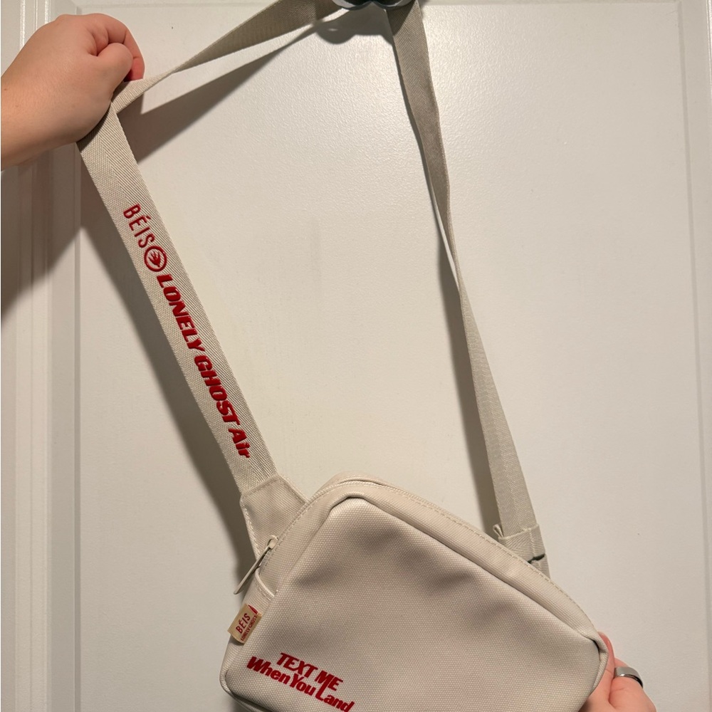 BEIS X Lonely Ghost Cream Crossbody Bag with Red Accents